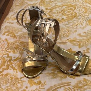 J. Crew Metallic Gold Strappy Heeled Sandals